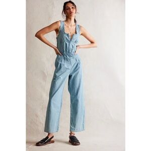 Free People We the Free Lucile Jumpsuit Light Wash Daydreams NWOT New Large